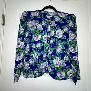 Lord & Taylor Floral Print Silk Long Sleeve Button Front Suit Style Jacket
